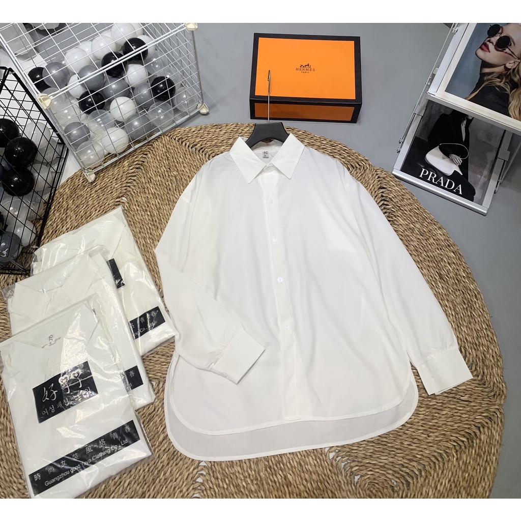 Áo Sơ Mi Trắng Nữ Form Rộng Xẻ Vạt Bầu SADA House Mã 090 | BigBuy360 - bigbuy360.vn