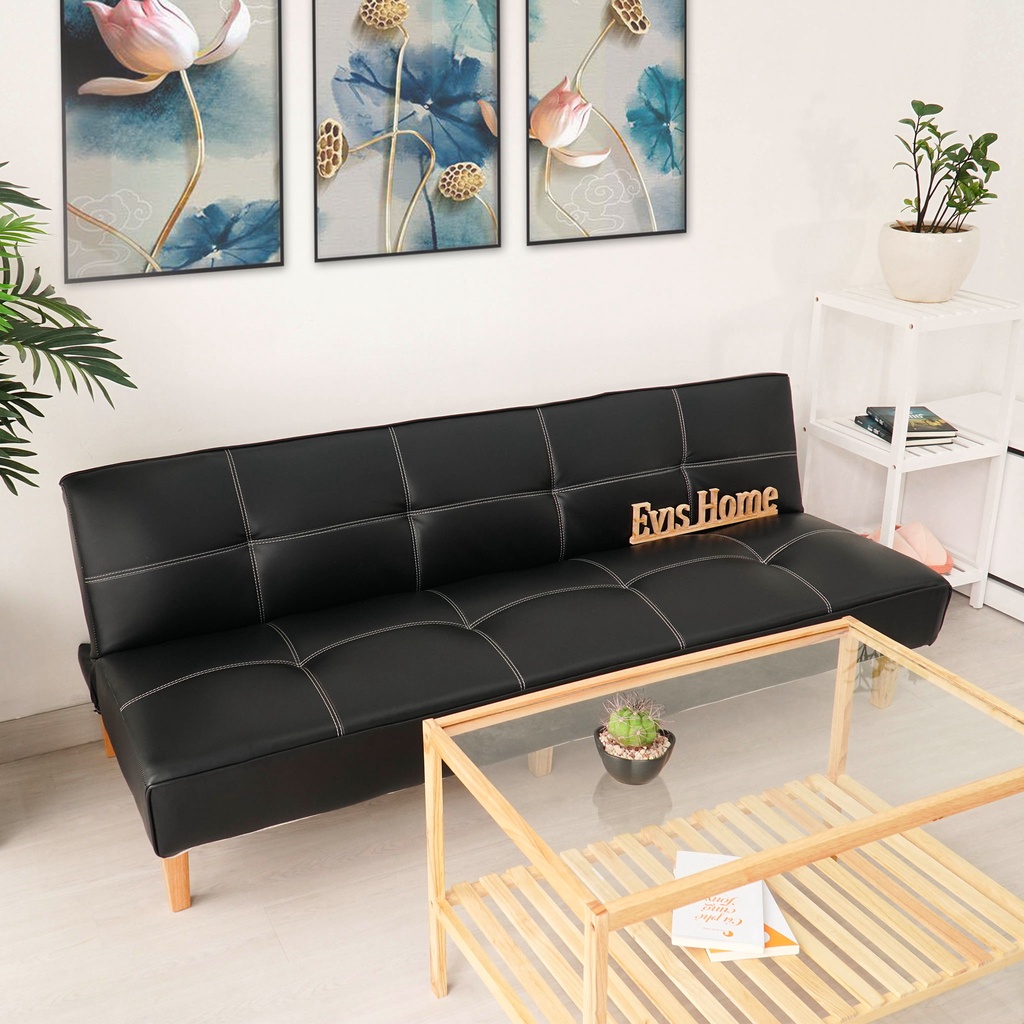 Ghế Sofa Evis Home - Chất Liệu Da Trơn Láng Có Hoạ Tiết Chần Chỉ - Kết Hợp Giường Ngủ Hiện Đại - Màu Đen