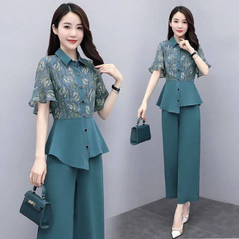 Set Áo Quần Ống Rộng Thời Trang Mùa Hè Dành Cho Phụ Nữ Trung Niên 2021
