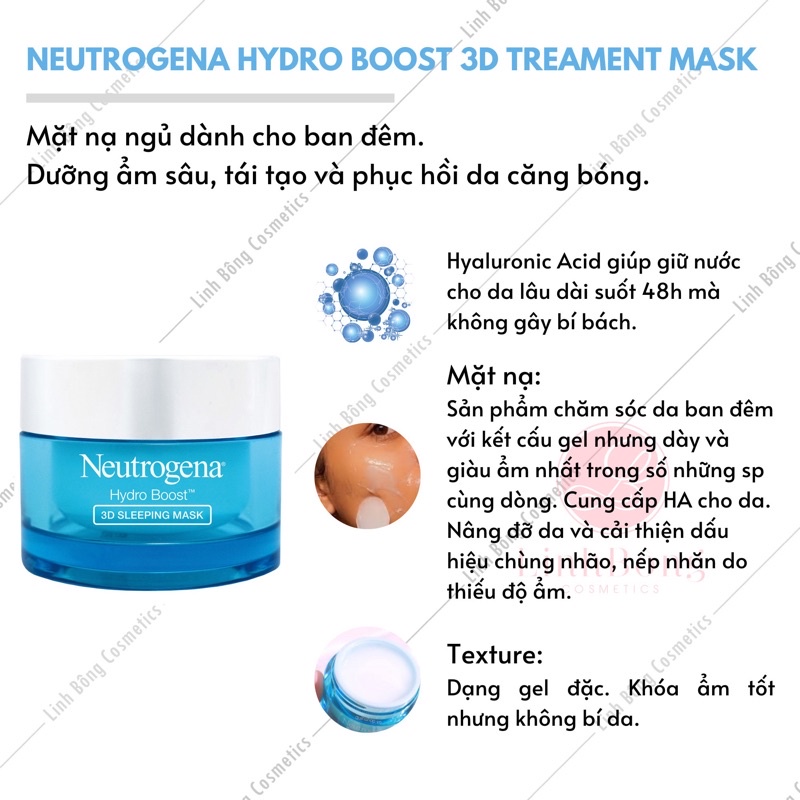 MẶT NẠ NGỦ CẤP ẨM NEUTROGENA HYDRO BOOST 3D TREAMENT MASK