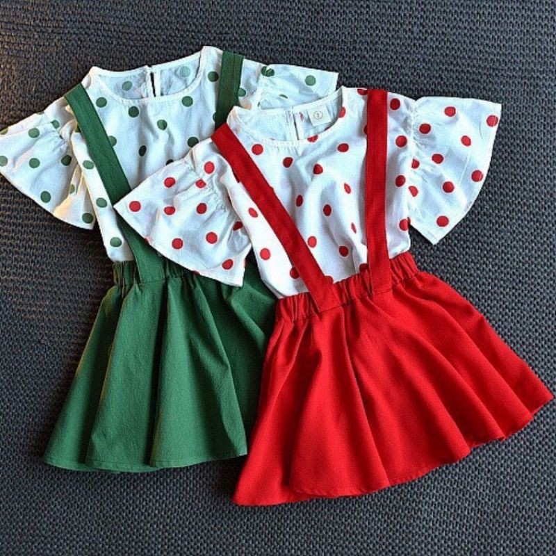 Sét váy yếm mẫu áo chấm bi cánh tiên siêu xinh cho bé