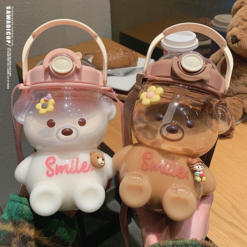 Bình nước thể thao có ống hút họa tiết hoạt hình 3D sáng tạo