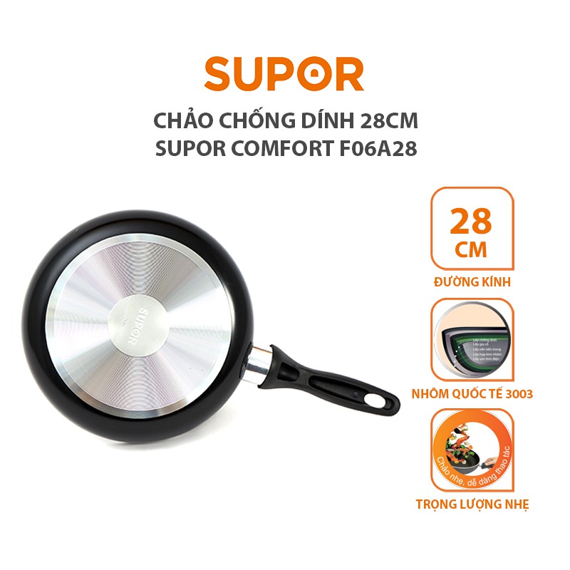 [Mã HLSEB10 giảm 10% tối đa 100K đơn 300K] Chảo chống dính Supor Comfort F06A28 28cm