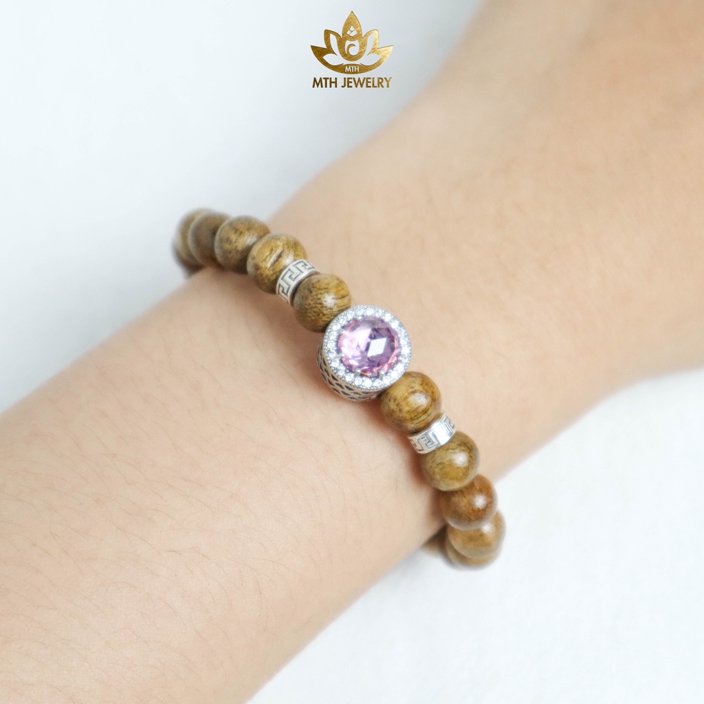 Vòng Tay Trầm Hương Tự Nhiên Tròn Đơn Tốc Việt - FULLSIZE MIX Charm BẠC S925 - Hợp Mệnh - MTH JEWELRY