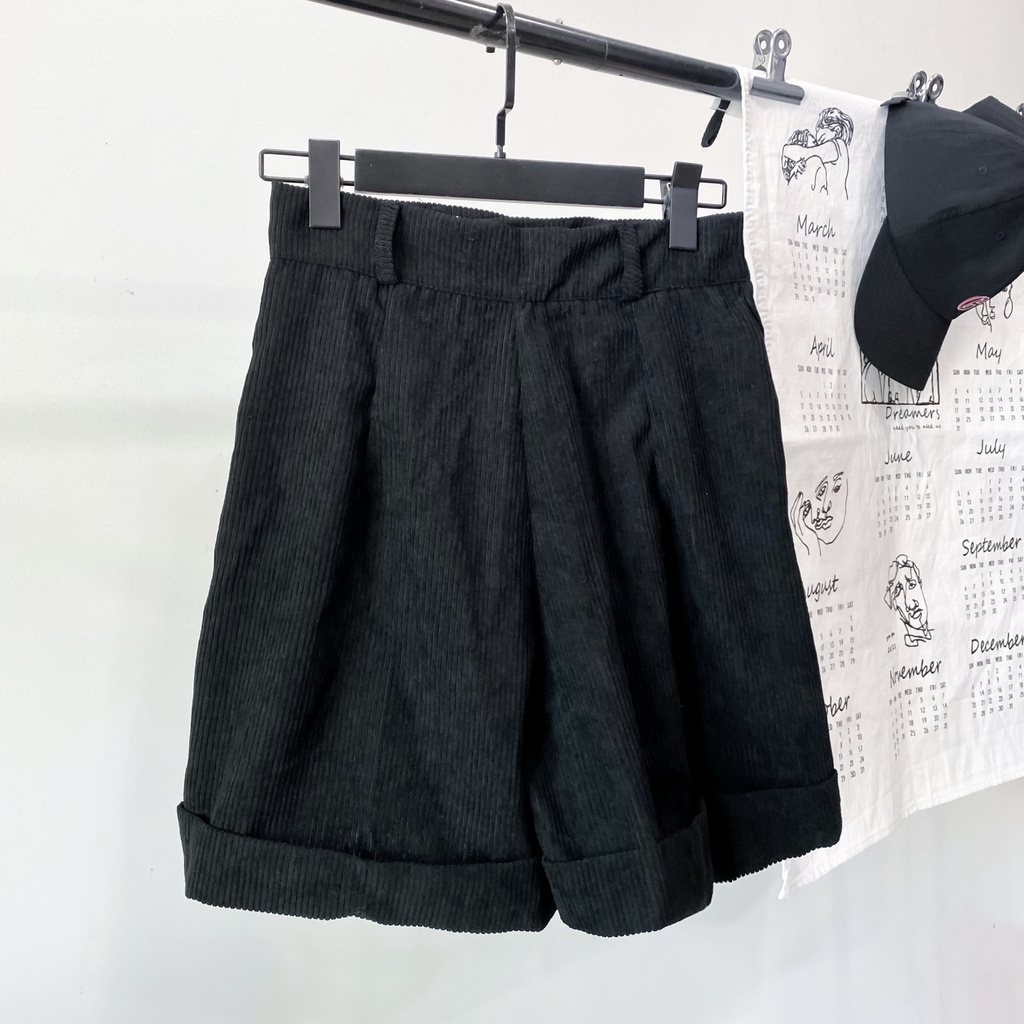Quần Short Nữ Nhung Gân Form Rộng Unisex