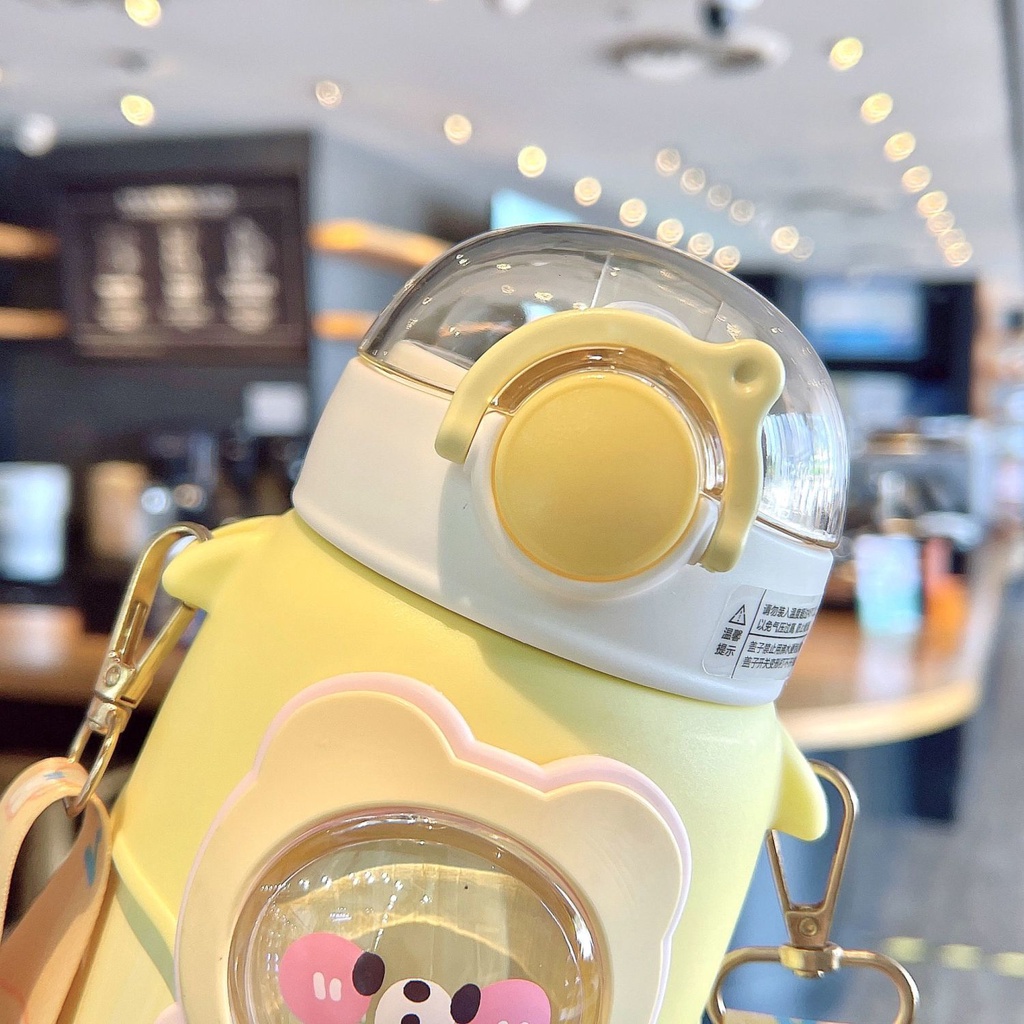 Bình Nước Giữ Nhiệt Có Ống Hút Họa Tiết Dễ Thương Cho Bé