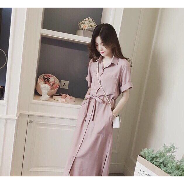 [ẢNH THẬT CUỐI] DM048 - Đầm Maxi Sơ Mi Hồng | BigBuy360 - bigbuy360.vn