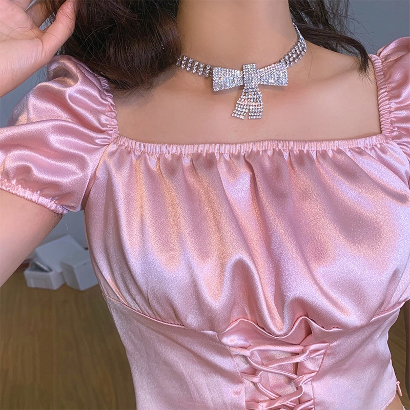 Vòng cổ chocker tạo khung hình nơ đính đá cổ điển sang trọng_M1414