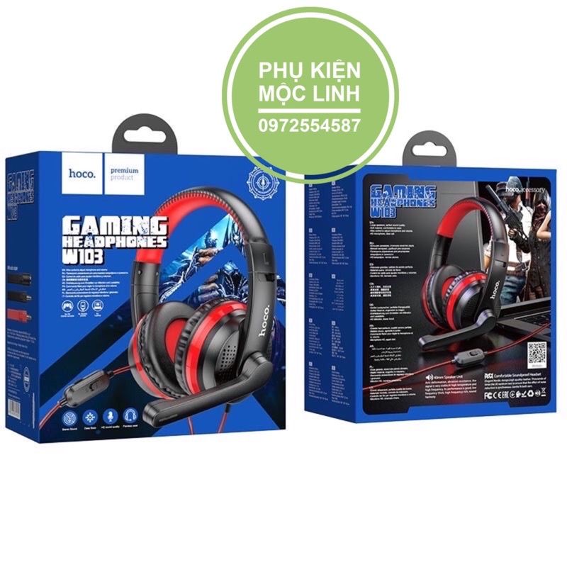 Tai nghe máy tính, điện thoại có míc chụp tai chơi game chính hãng Hoco W103