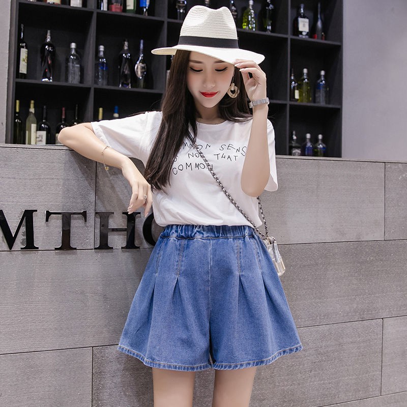 Quần Short Denim Giả Váy Phong Cách Hàn Quốc Dành Cho Nữ 200kg