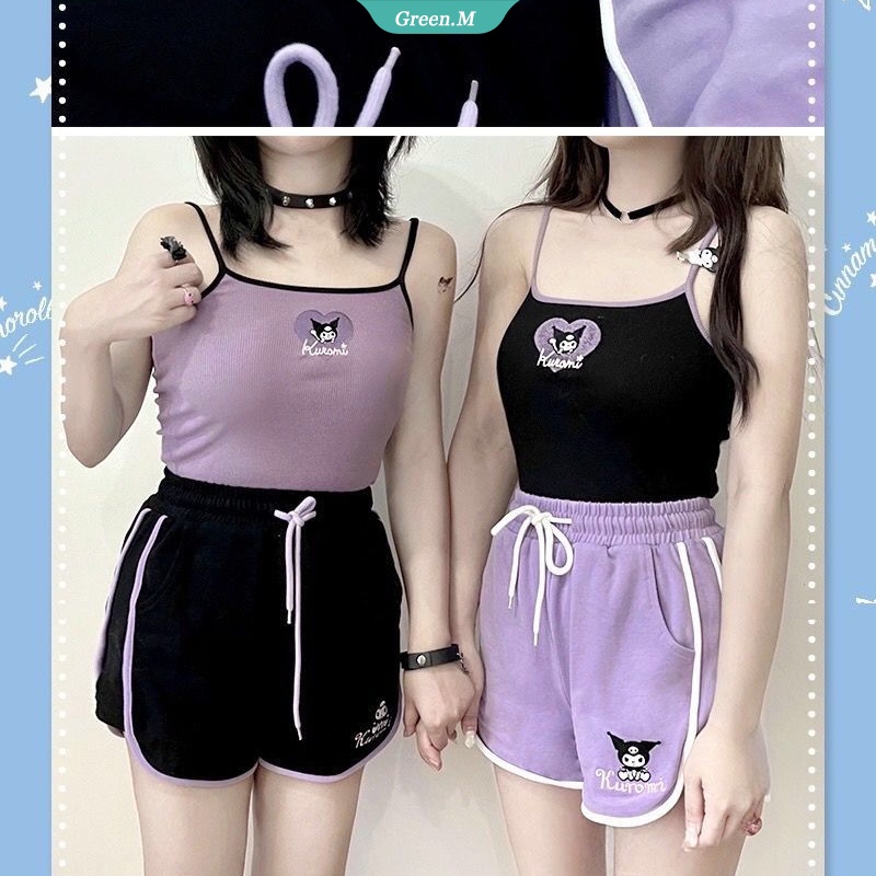 SANRIO Quần Short Thể Thao Lưng Thun Co Giãn In Họa Tiết Hoạt Hình Kuromi Cinnamoroll Dễ Thương Thời Trang Làm Quà Tặng Cho Bạn Gái