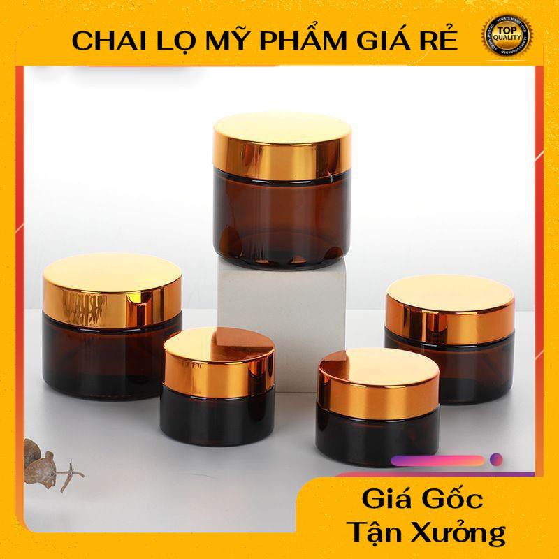 Hủ Đựng Kem ❤ RẺ VÔ ĐỊCH ❤ Hũ Chiết Kem Thủy Tinh Nâu 30g Nắp Vàng, Bạc , lọ chiết mỹ phẩm , phụ kiện du lịch