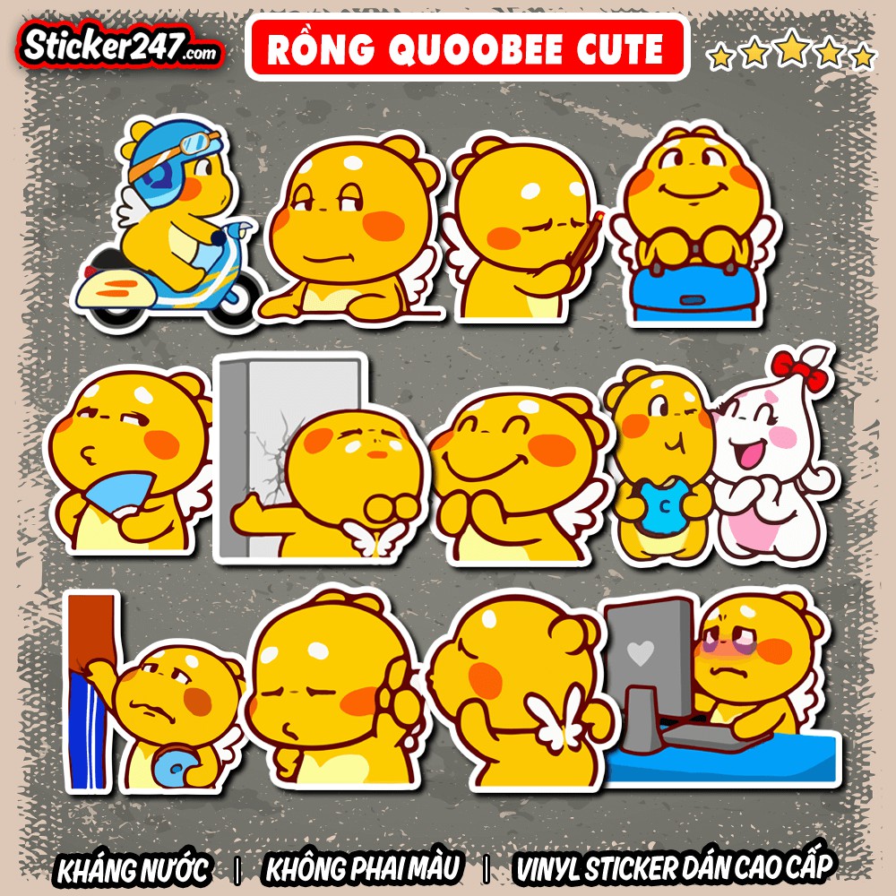 Sticker Dễ Thương Rồng Quoobee 𝑭𝒓𝒆𝒆𝒔𝒉𝒊𝒑 Decal Chống Thấm Nước, Sticker Dán Mũ Bảo Hiểm, Dán Vali, Laptop, Đàn Guitar