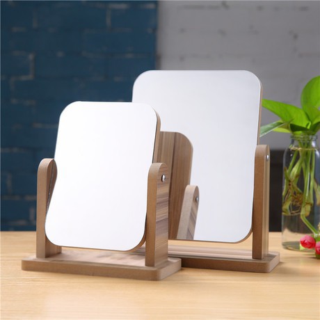 GƯƠNG TRANG ĐIỂM ĐẾ GỖ ĐỂ BÀN XOAY 360 / Gương Gỗ