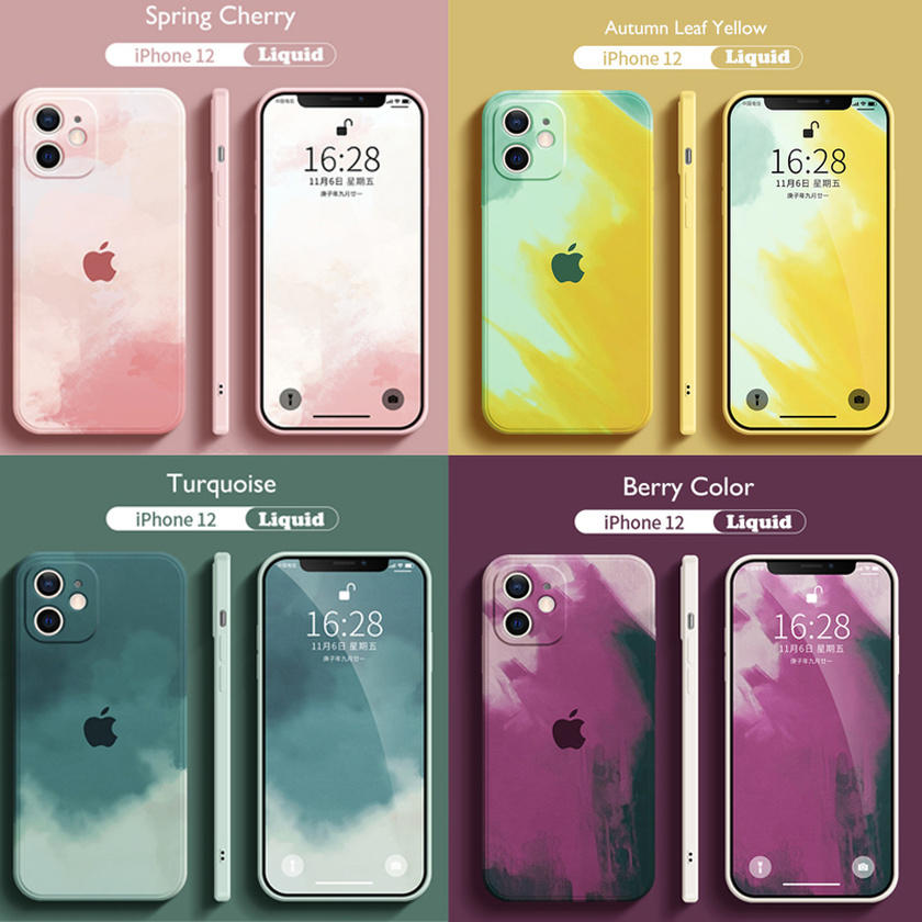 👏Ready Stock🎀 Ống điện thoại silicone lỏng mềm cạnh thẳng màu nước bảo vệ toàn phần cho iPhone SE2020 Xs Xr Max 8 7 6 6s P +