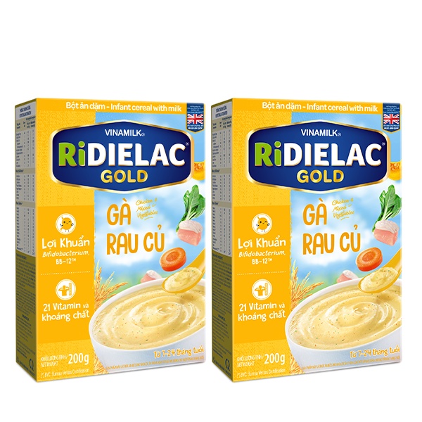 Combo 2 Bột Ăn Dặm Ridielac Gold Gà Rau Củ Hộp Giấy 200g/hộp