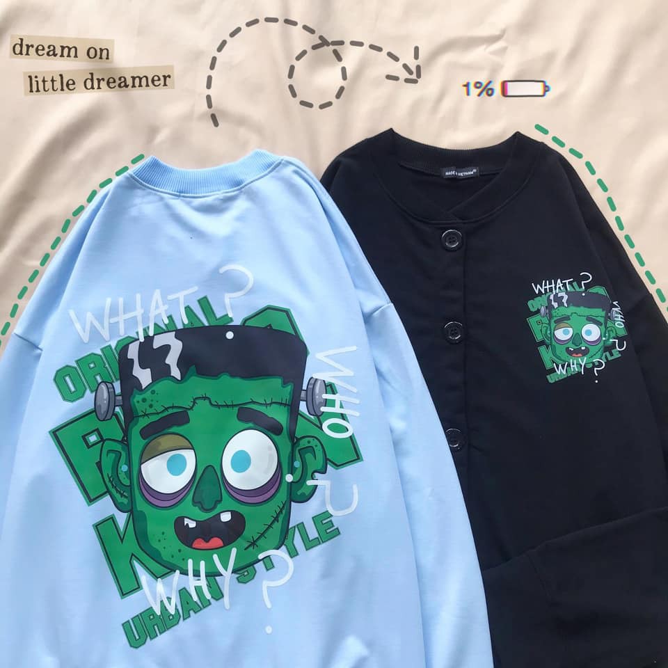 Áo khoác cardigan ulzzang thun hoạt hình Who What mông lung như trò đùa