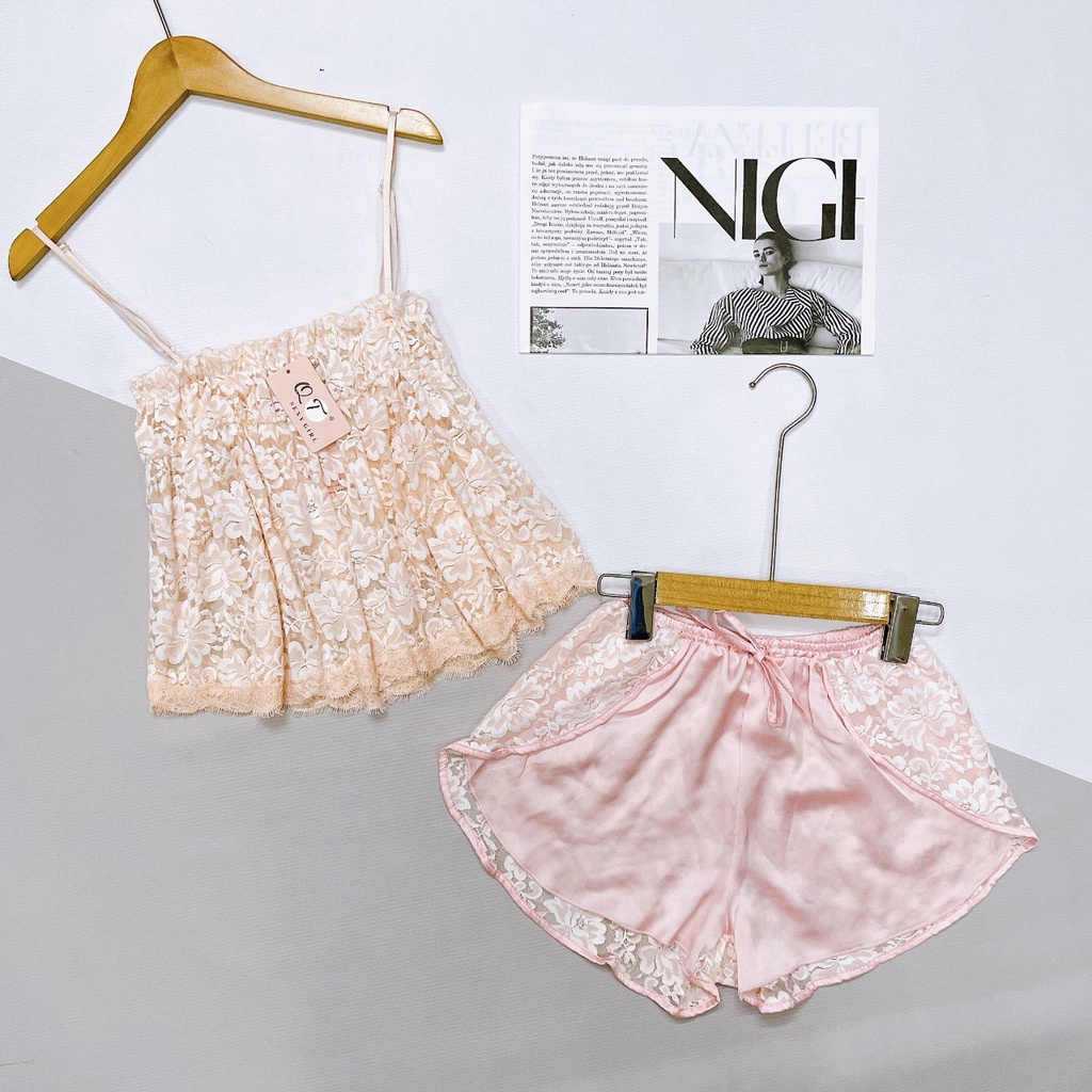 Đồ ngủ sexy 2 dây gợi cảm chất ren mềm phối satin mát mẻ mặc ngủ thoải mái freesize - Linqustore