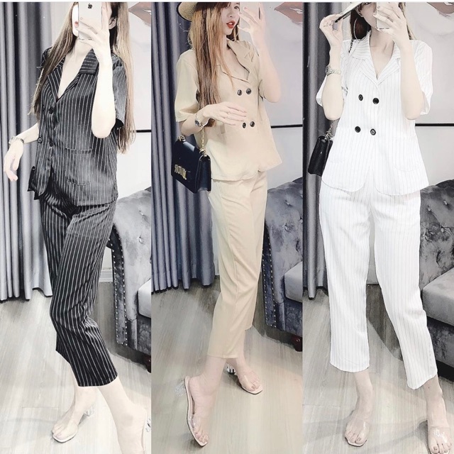 Set quần áo vest kẻ sang chảnh CEN FASHION