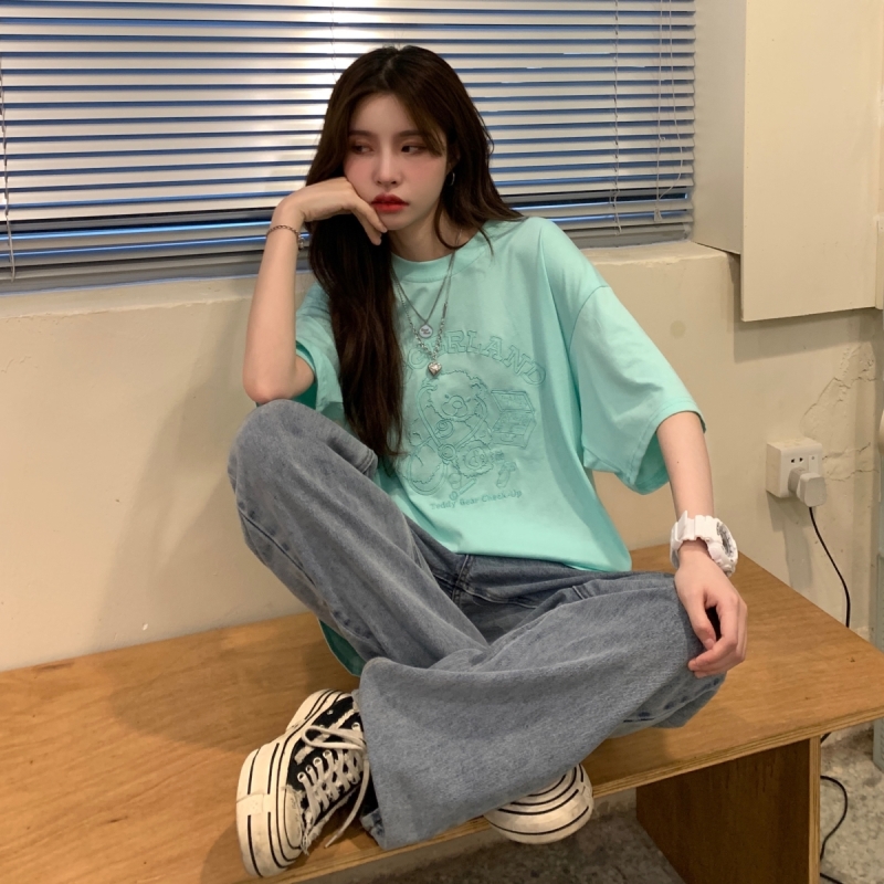 Áo thun ngắn tay thêu họa tiết xinh xắn dành cho nữ