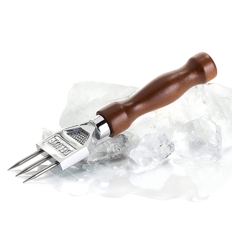 Ice Pick - Sturdy Ice Chipper with Solid Wood Handle, 304 Stainless Steel Three Pronged Ice Crusher for Cocktail Bartender