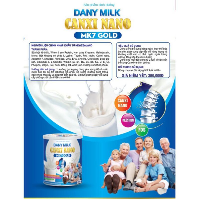 sữa bột dinh dưỡng Dany milk canxi Nano MK7 Gold