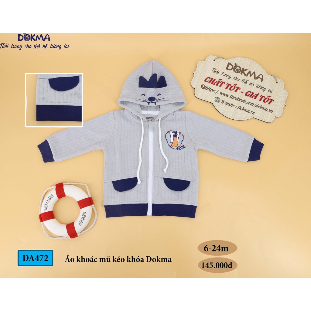 Dokma - Áo khoác nỉ bông mũ kéo khóa 6-24M DA472