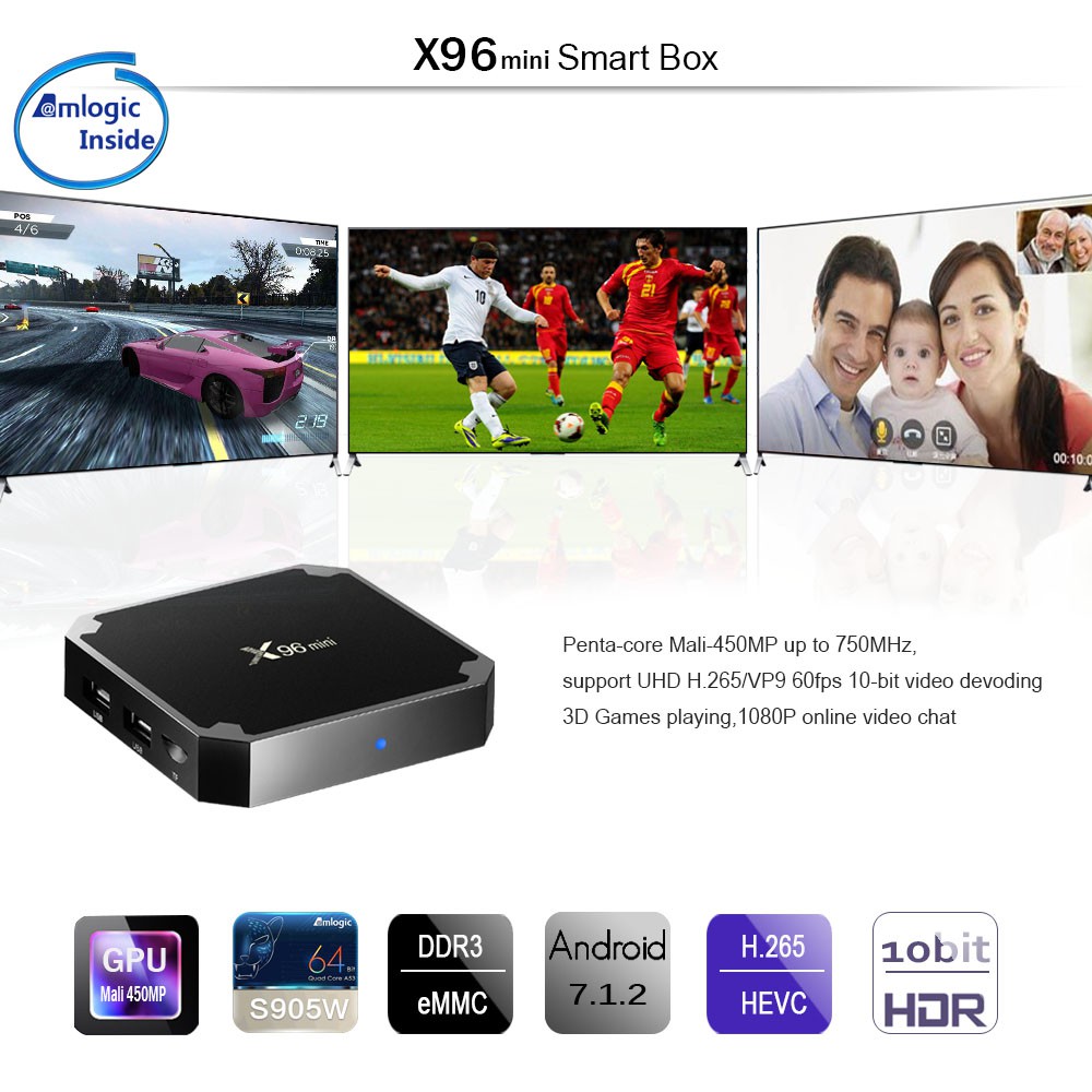 Android Tivi Box X96 mini - Android 7.1 - Chip S905W - Ram 1GB/2GB - Rom 8GB/16GB - Xem phim 4K - BH 2 năm