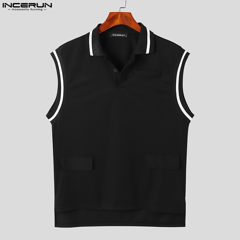 Áo ba lỗ sát nách INCERUN màu sắc tương phản trẻ trung cho nam