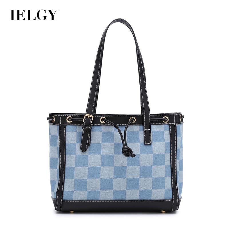 Túi đeo vai IELGY bằng vải canvas cỡ lớn họa tiết kẻ ô đơn giản thời trang cho nữ