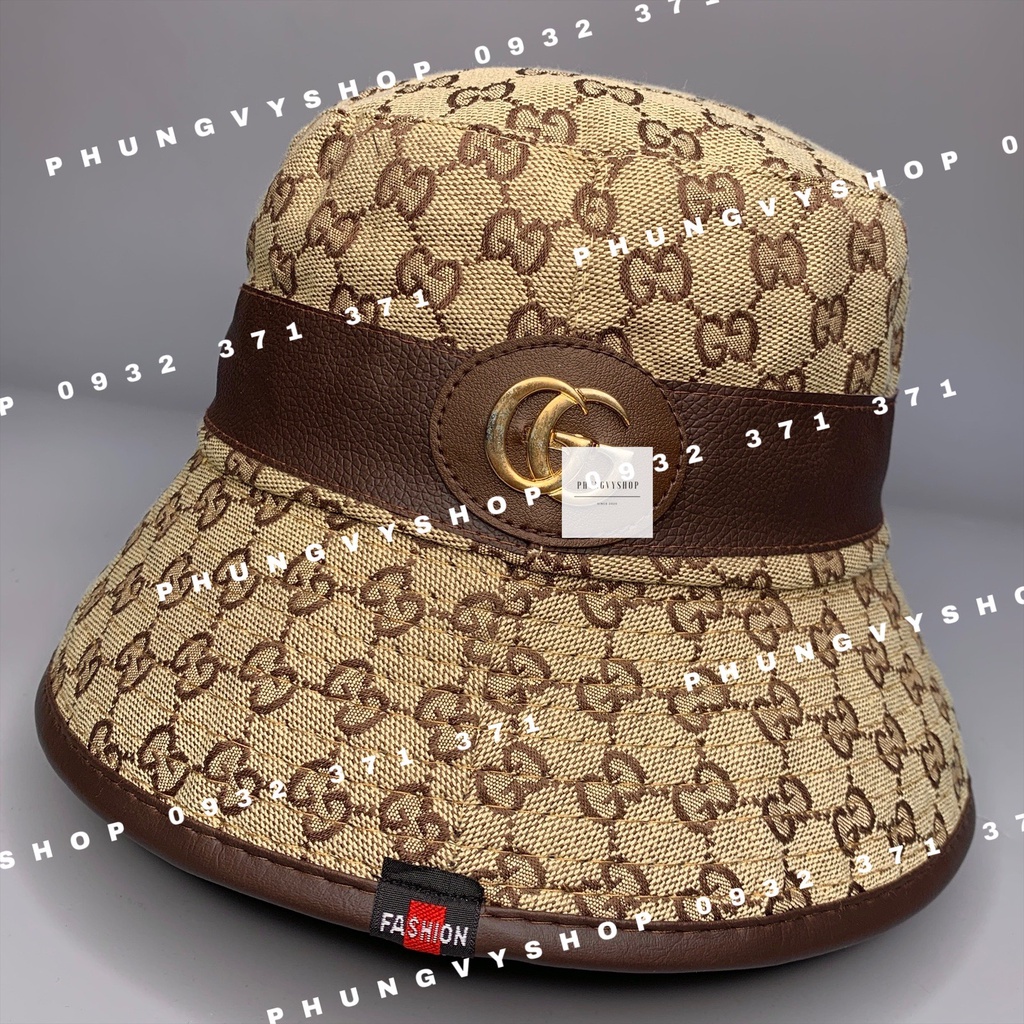 Mũ bucket GG DỆT VIỀN DA- nón tai bèo vành unisex