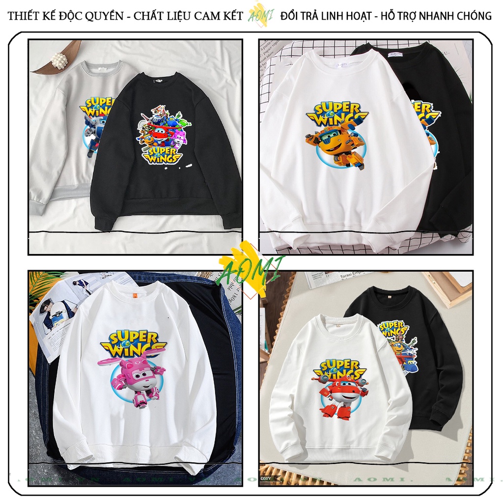 Áo Nỉ Bông Sweater đội bay supper wing tay dài da cá unisex full size AOMIVN