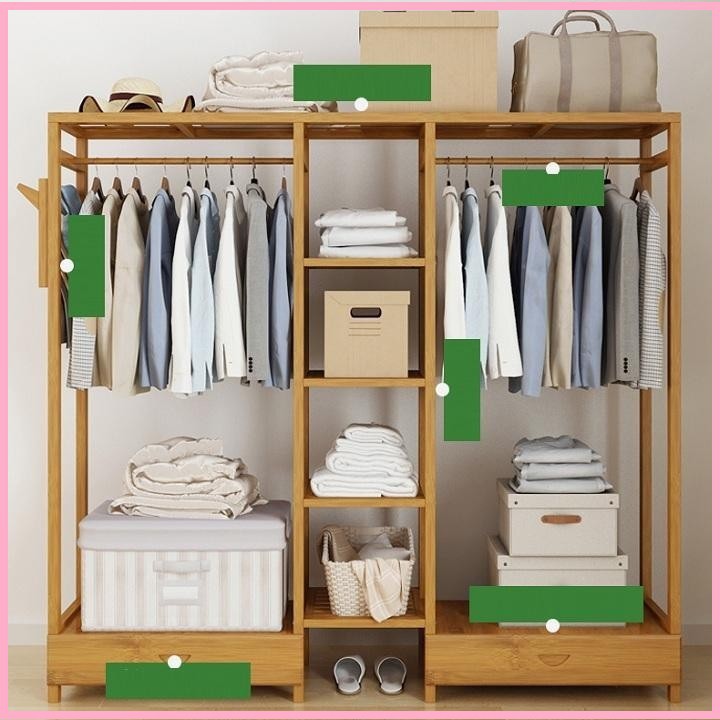 RE0612 Tủ treo quần áo gỗ tre mẫu lớn 165cm - Tủ quần áo gỗ tre - Tủ quần áo nhiều tầng | BigBuy360 - bigbuy360.vn