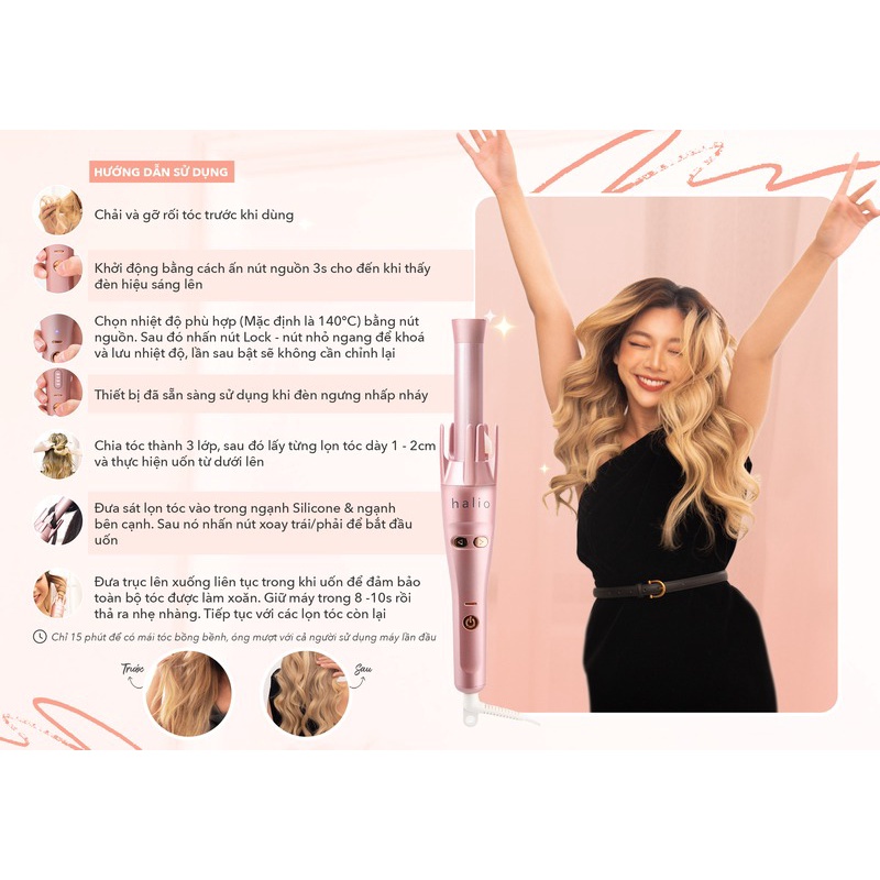 Máy Uốn Tóc Tự Xoay Ion Âm Halio Auto Rotating Hair Curler - Hàng chính hãng - Bảo hành 12 tháng