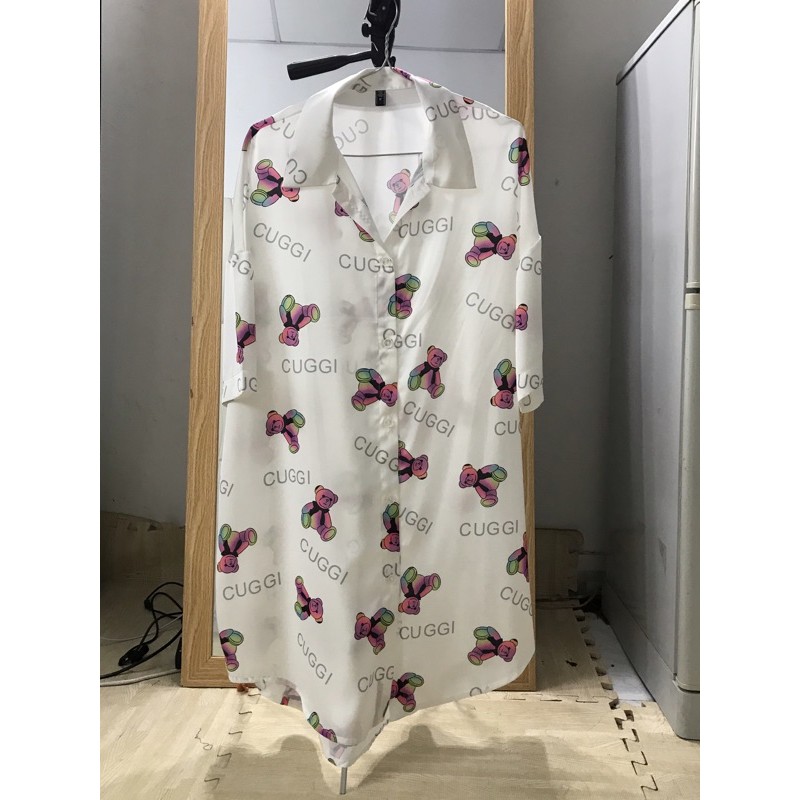 Váy ngủ sơ mi lụa tay lỡ gấu bảy sắc cầu vòng cute 13