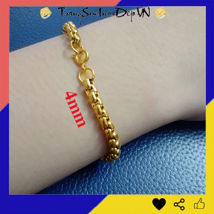Lắc tay inox kiểu bông dừa khít mạ vàng Khóa Vip sáng đẹp không đen, nhiều cỡ, nhiều size dễ chọn