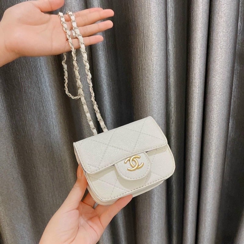 Túi Mini Đeo Chéo C.H.A.N.E.L Trần Trám Nhiều Ngăn, Túi Ví Mini Đeo Cổ Tag X