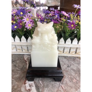 Ấn Rồng phong thủy đá bạch ngọc - Cao 12 cm