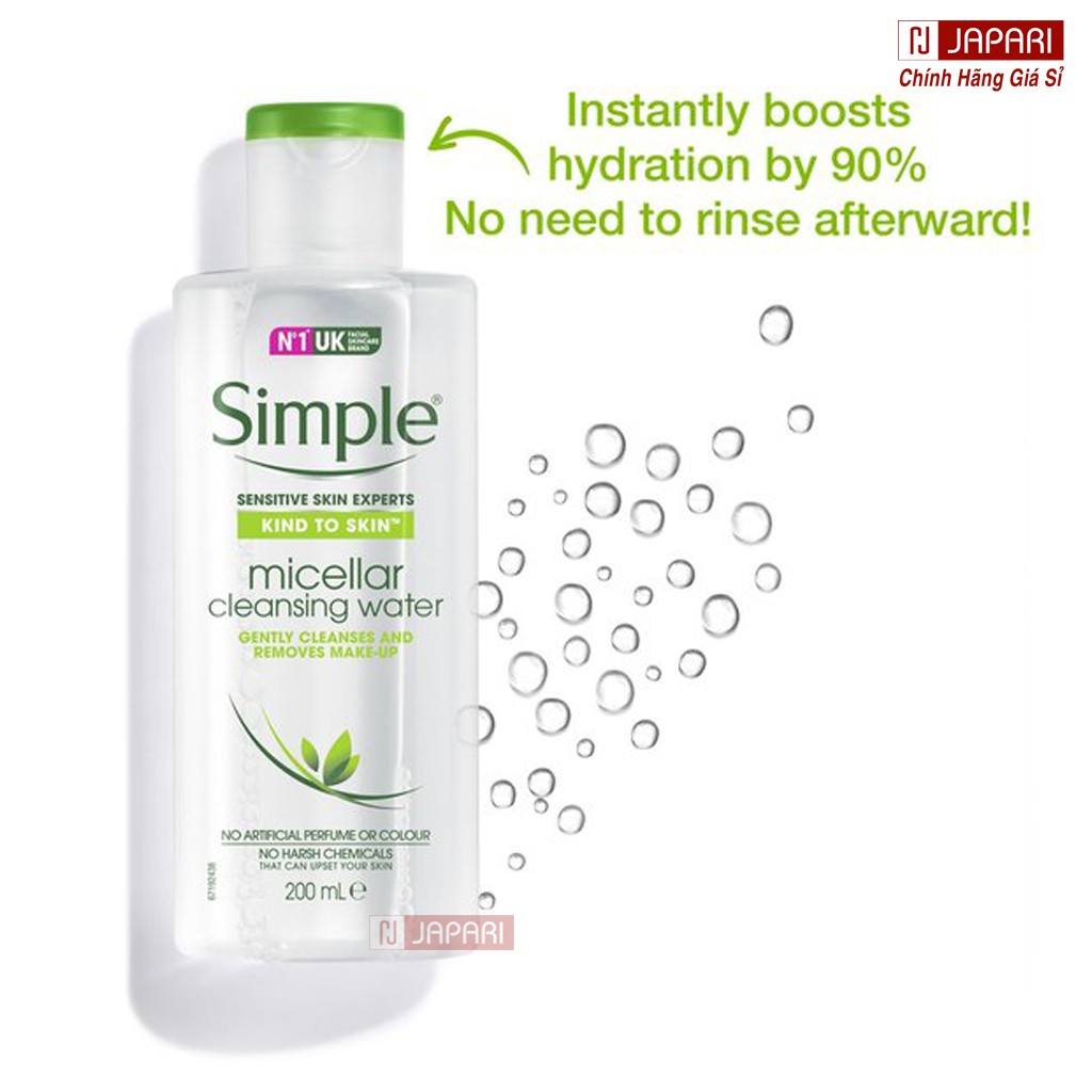 Nước Tẩy Trang Simple Micellar Cleansing Water KHÔNG CỒN Dưỡng Ẩm Da Dầu Mụn Da Khô Chính Hãng Mỹ Phẩm JAPARI