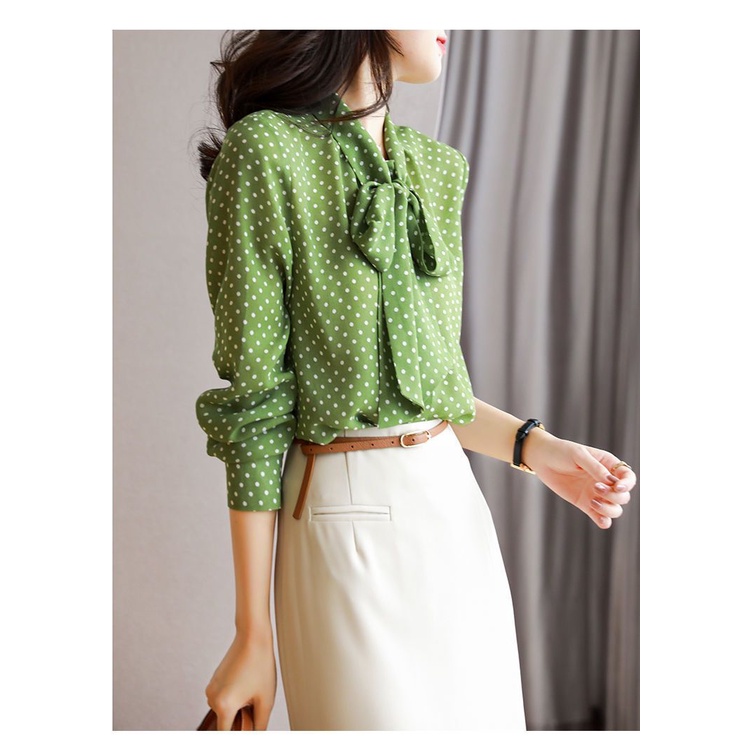 Áo Sơ Mi Nữ Tay Dài Họa Tiết Chấm Bi Thời Trang