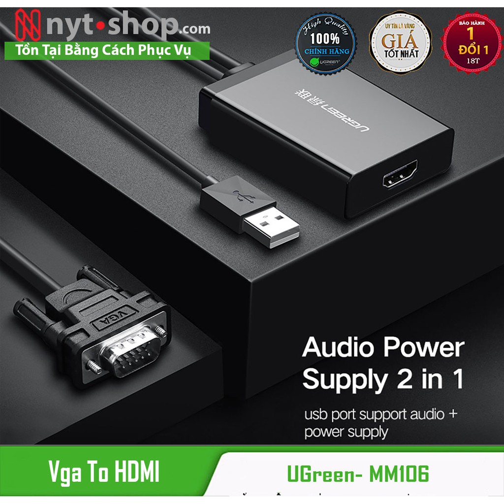  Dây Chuyển Vga Sang HDMI Cao Cấp UGreen MM106 - Kèm Cổng USB lấy nguồn và âm thanh