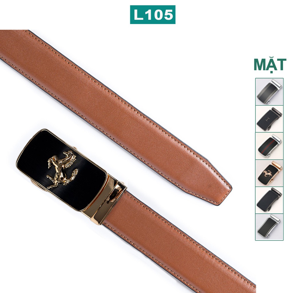 Thắt lưng nam L105 da bò 3 lớp màu nâu-khóa tự động nhiều mặt lựa chọn
