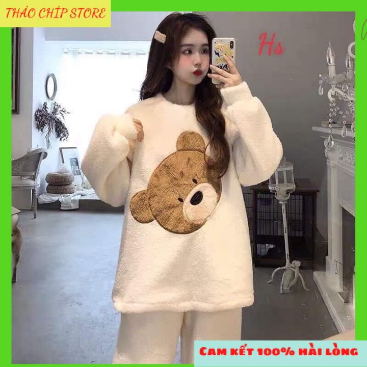 [RẺ VÔ ĐỊCH]Bộ Ngủ Nữ Lông Hình Gấu ,Họa Tiết Gấu Cực Cute Mặc Ngủ, Đi Chơi Hay Du Lịch Đều Được ,Aó Dài Tay Thêu Hình | BigBuy360 - bigbuy360.vn