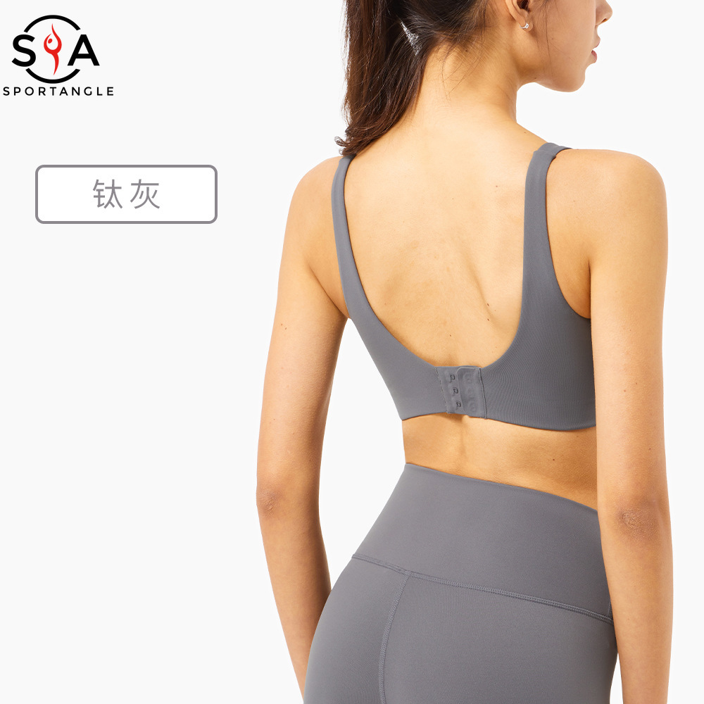 【Sportsangel】Sports bra New smooth deep U fitness bra adjustable buckle gathered yoga underwear