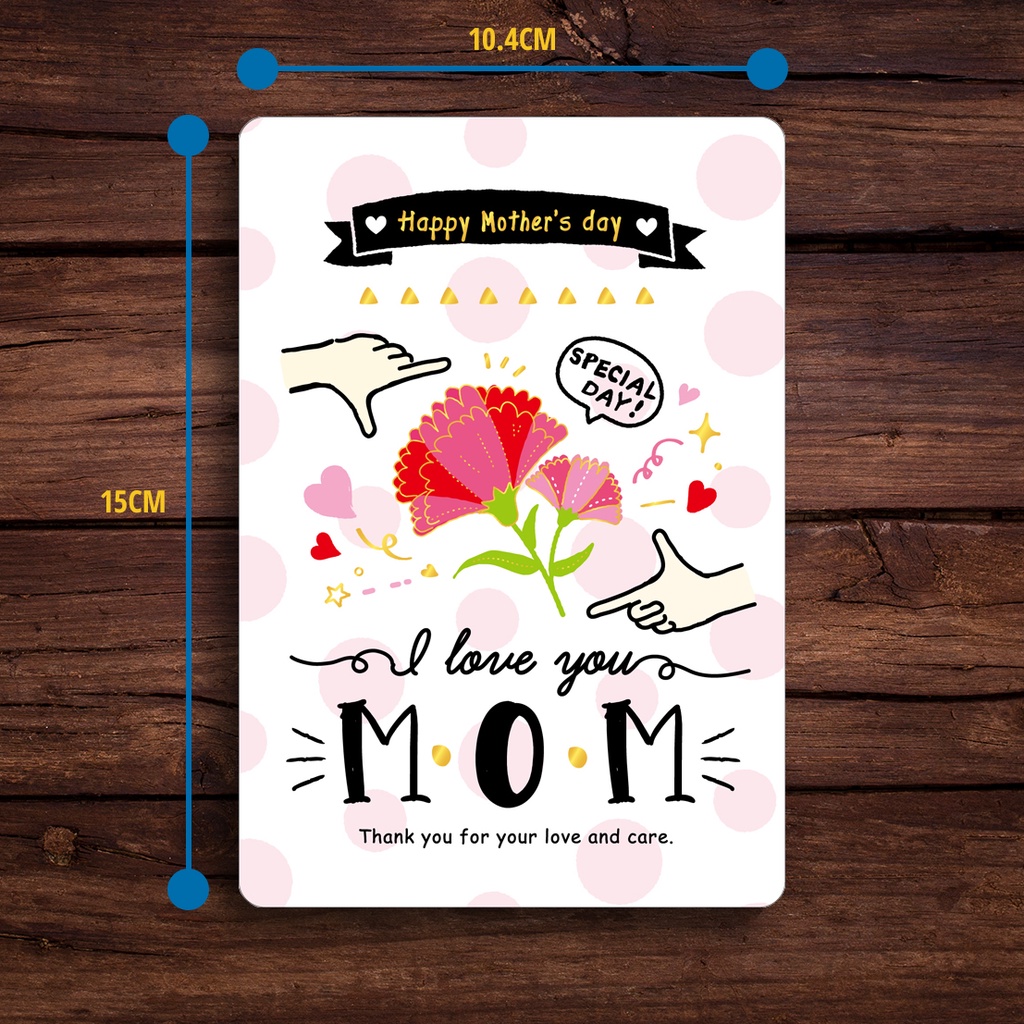 Thiệp giấy Ngày của Mẹ Mother Day Card Cao Cấp Nhập Từ Đài Loan MKP2502 Chữ Nhũ Vàng và Họa tiết Xinh xắn 10.4x15cm