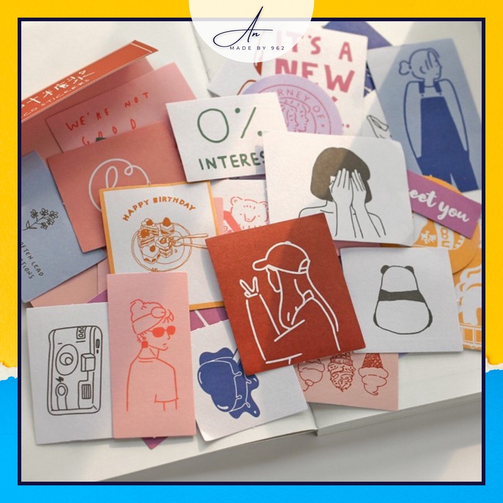 Set 60 sticker, bộ hình dán giấy decal, decor laptop, nhật kí, sổ tay, điện thoại. trang trí phông nền chụp ảnh