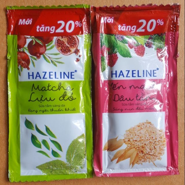 12 GÓI SỮA TẮM HAZELINE MATCHA LỰU ĐỎ &amp; HAZELINE YẾN MẠCH DÂU TẰM6g