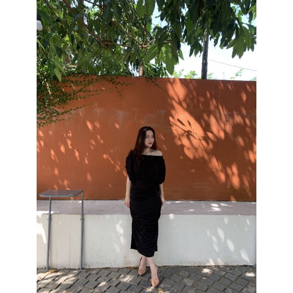 Đầm Body trễ vai tay cánh dơi phần thân nhúng Cao Cấp