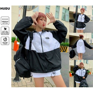 Áo khoác dù gió unisex nam nữ phối màu đen trắng, áo khoác dù nam nữ form rộng 7zip