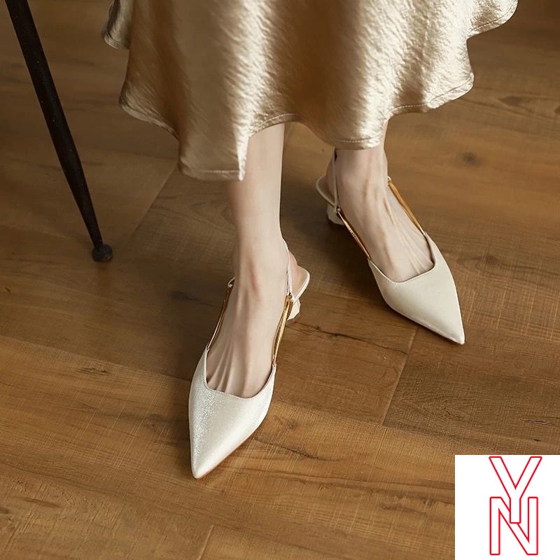 Giày Sandal Satin Gót Thấp Mũi Nhọn Thời Trang Mùa Xuân Dành Cho Nữ 2021